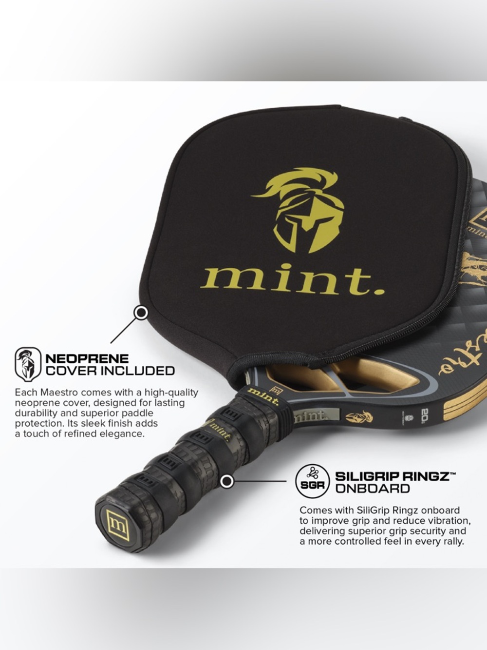 Mint Sport Maestro Pickleball Paddle Titanium / Carbon Fiber Hybrid 20mm Black - Picture 7 of 16